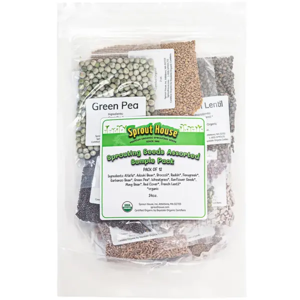 Assorted Sample Pack | Sprouting seeds green pea alfalfa broccoli radish lentil